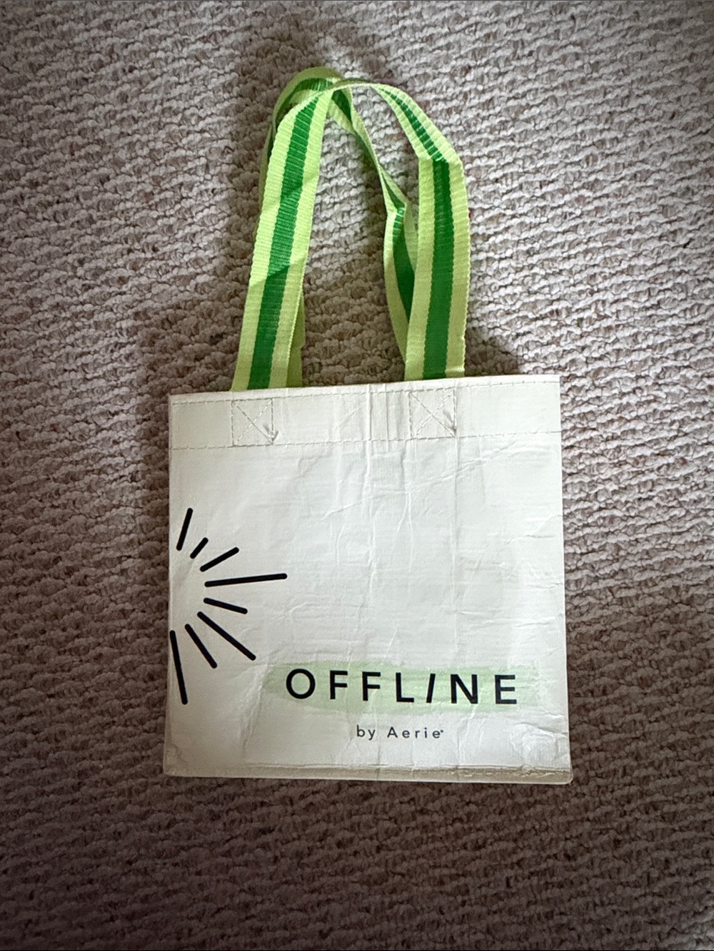 aerie Cream Tote with Neon Green Striped Handles